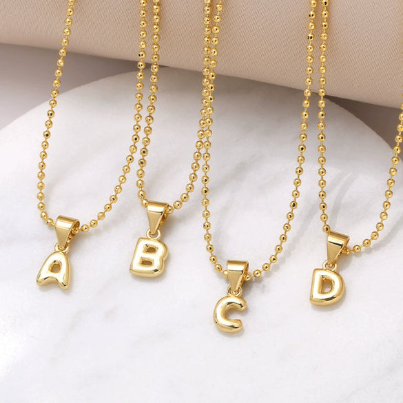 Wholesale Letter Pendant Necklace Copper Electroplated Simple Style Unisex Ball Chain