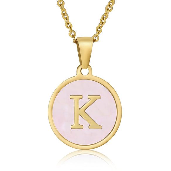 Wholesale Letter Pendant Necklace 316L Stainless Steel Otype Cross Chain Electroplating Pink Shell For Women