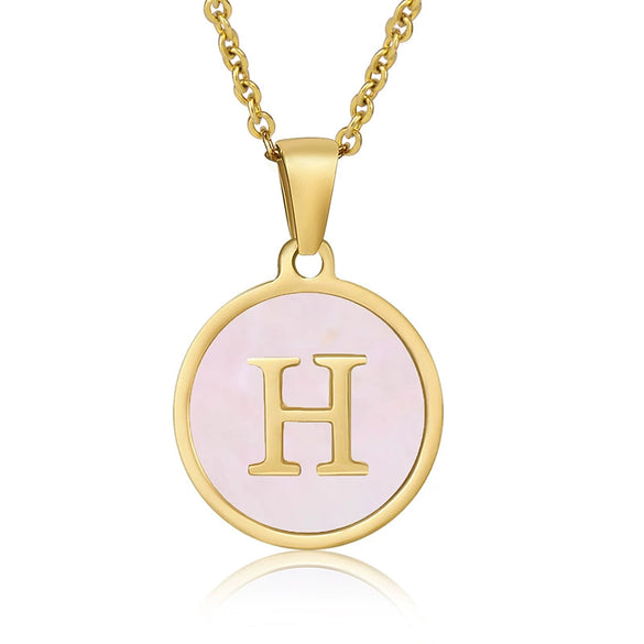 Wholesale Letter Pendant Necklace 316L Stainless Steel Otype Cross Chain Electroplating Pink Shell For Women