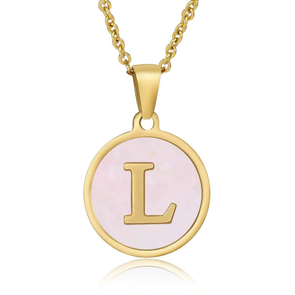 Wholesale Letter Pendant Necklace 316L Stainless Steel Otype Cross Chain Electroplating Pink Shell For Women