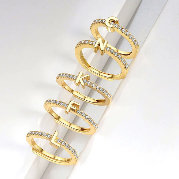 Wholesale Letter Ring Copper 18K Gold Plated Geometric Style For Women