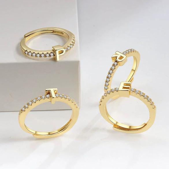 Wholesale Letter Ring Copper 18K Gold Plated Geometric Style For Women