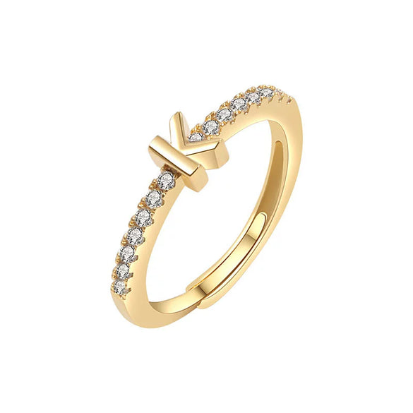 Wholesale Letter Ring Copper 18K Gold Plated Geometric Style For Women