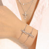 Wholesale Light Luxurious Angel Wings Zircon Titanium Steel Gold Plated Double Layer Necklace And Bracelet Set