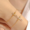 Wholesale Light Luxurious Angel Wings Zircon Titanium Steel Gold Plated Double Layer Necklace And Bracelet Set