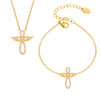Wholesale Light Luxurious Angel Wings Zircon Titanium Steel Gold Plated Double Layer Necklace And Bracelet Set