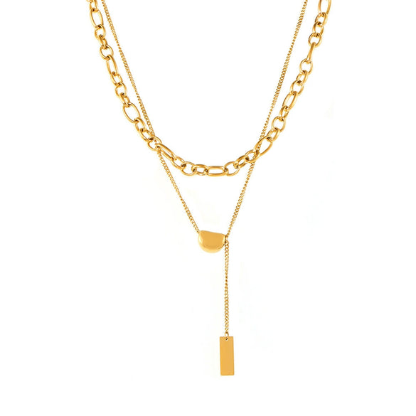 Wholesale Light Luxury Acacia Bean Pendant Double Layer Necklace For Women Stainless Steel Plated 18K Real Gold Geometric Pattern Electroplating Treatment