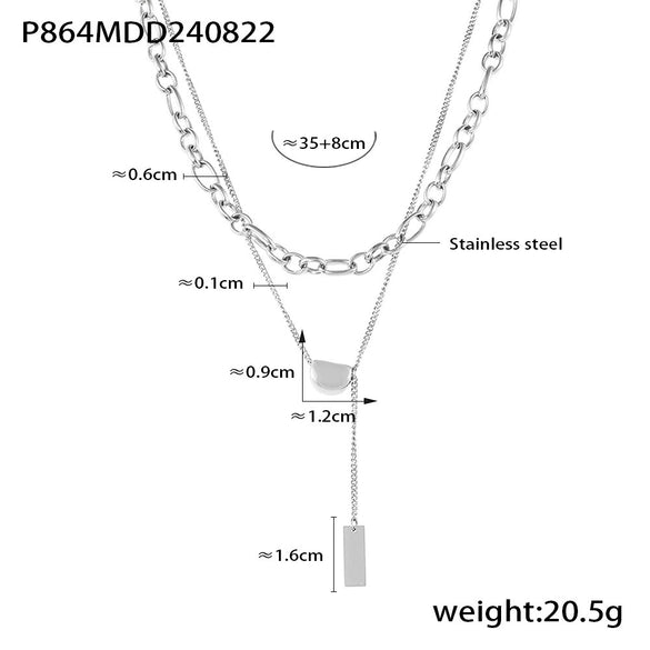 Wholesale Light Luxury Acacia Bean Pendant Double Layer Necklace For Women Stainless Steel Plated 18K Real Gold Geometric Pattern Electroplating Treatment