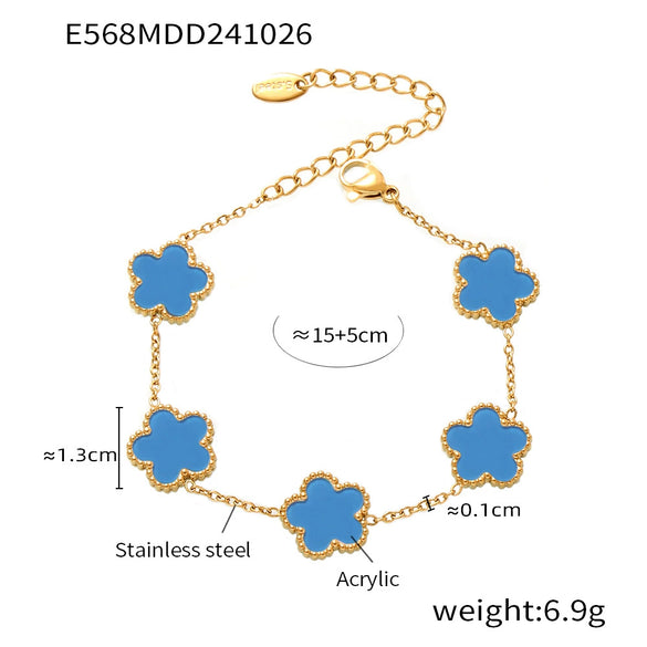 Wholesale Light Luxury Agate Five Leaf Flower Stainless Steel Bracelet With Geometric And Flower Pattern Electroplated