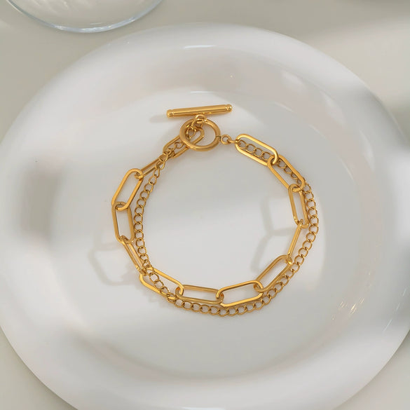 Wholesale Light Luxury All Match Chain Bracelet For Girls Titanium Steel Geometric Pvd Vacuum Real Gold Electroplated