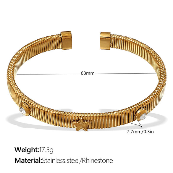 Wholesale Light Luxury Allmatch Fourleaf Clover Stripe Stretch Trend Highgrade Design 316L Stainless Steel Electroplated Bracelet