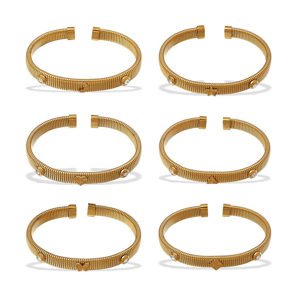 Wholesale Light Luxury Allmatch Fourleaf Clover Stripe Stretch Trend Highgrade Design 316L Stainless Steel Electroplated Bracelet