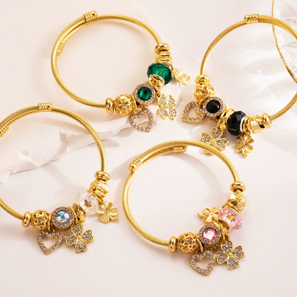 Wholesale Light Luxury Alloy Heart Shaped Diamond Inlaid Women's Bracelet