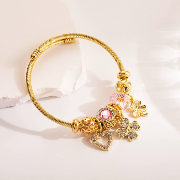 Wholesale Light Luxury Alloy Heart Shaped Diamond Inlaid Women's Bracelet