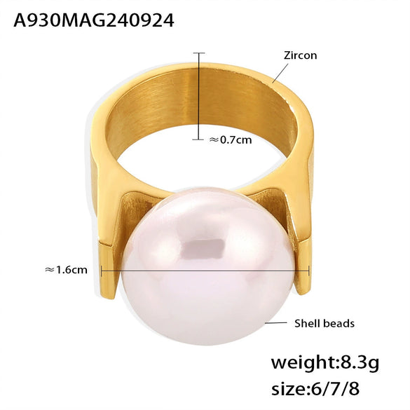 Wholesale Light Luxury Big Bead Ring For Women Titanium Steel With Geometric Pattern 18K Gold Plated