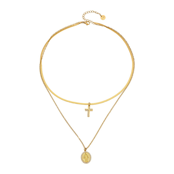 Wholesale Light Luxury Bohemian Geometric Stainless Steel Electroplated Cross Pendant Doublelayered Necklace For Women
