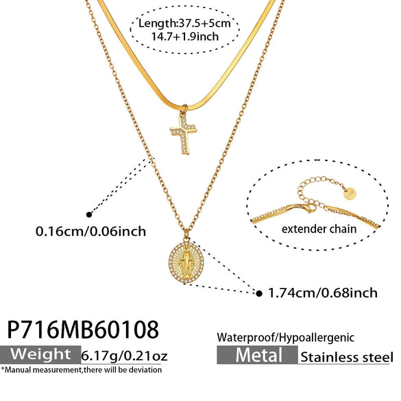 Wholesale Light Luxury Bohemian Geometric Stainless Steel Electroplated Cross Pendant Doublelayered Necklace For Women