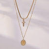 Wholesale Light Luxury Bohemian Geometric Stainless Steel Electroplated Cross Pendant Doublelayered Necklace For Women