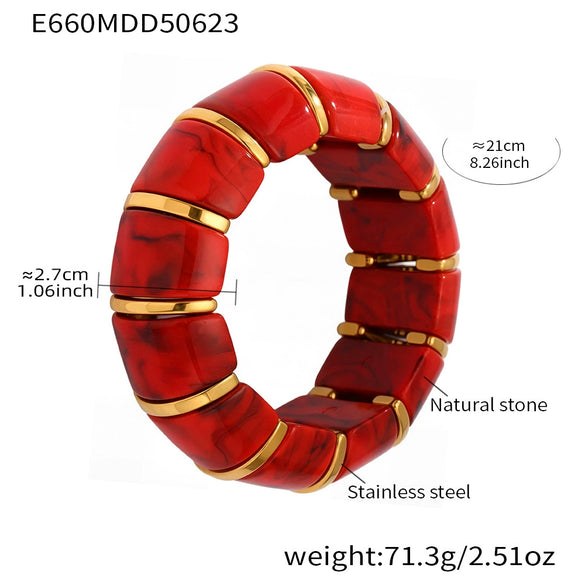 Wholesale Light Luxury Candy Color Natural Stone And Stainless Steel Elastic Rope Bracelet With Geometric Design Electroplating For Women
