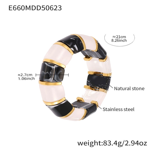 Wholesale Light Luxury Candy Color Natural Stone And Stainless Steel Elastic Rope Bracelet With Geometric Design Electroplating For Women