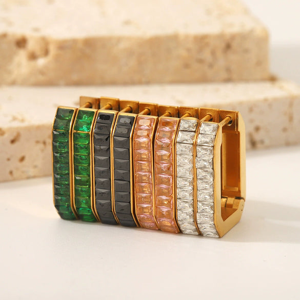 Wholesale Light Luxury Colored Zirconium Titanium Steel Geometric Rectangular Earrings With Electroplating