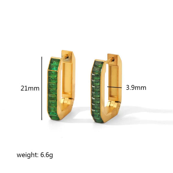 Wholesale Light Luxury Colored Zirconium Titanium Steel Geometric Rectangular Earrings With Electroplating