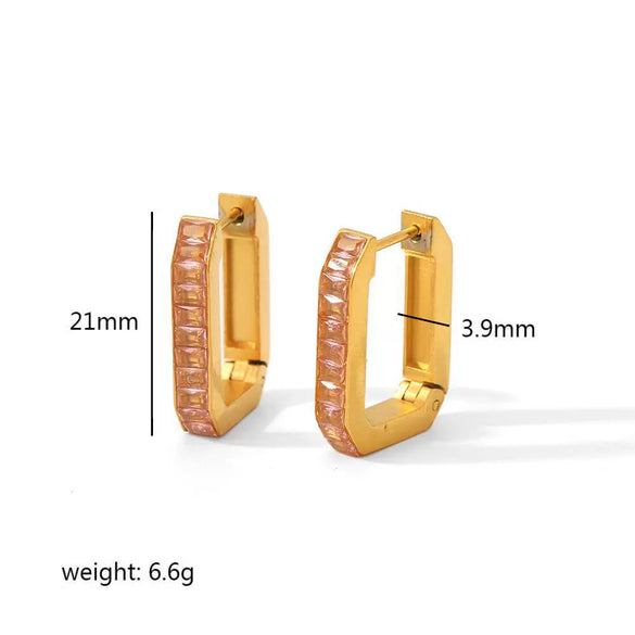 Wholesale Light Luxury Colored Zirconium Titanium Steel Geometric Rectangular Earrings With Electroplating