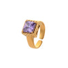 Wholesale Light Luxury Colorful Square Zircon Open Ring Stainless Steel 18K Gold Plated
