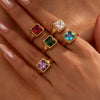 Wholesale Light Luxury Colorful Square Zircon Open Ring Stainless Steel 18K Gold Plated