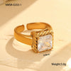 Wholesale Light Luxury Colorful Square Zircon Open Ring Stainless Steel 18K Gold Plated