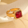 Wholesale Light Luxury Colorful Square Zircon Open Ring Stainless Steel 18K Gold Plated