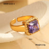 Wholesale Light Luxury Colorful Square Zircon Open Ring Stainless Steel 18K Gold Plated
