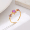 Wholesale Light Luxury Colorful Zircon Flower Cartoon Open Ring For Women Copper Diamond