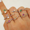 Wholesale Light Luxury Colorful Zircon Flower Cartoon Open Ring For Women Copper Diamond