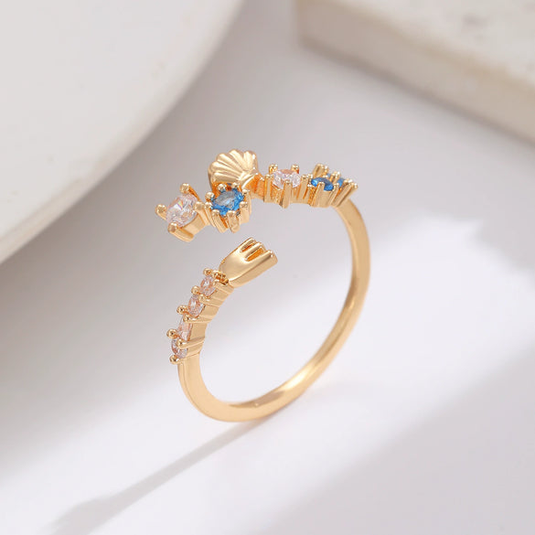 Wholesale Light Luxury Colorful Zircon Flower Cartoon Open Ring For Women Copper Diamond