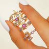 Wholesale Light Luxury Colorful Zircon Flower Cartoon Open Ring For Women Copper Diamond