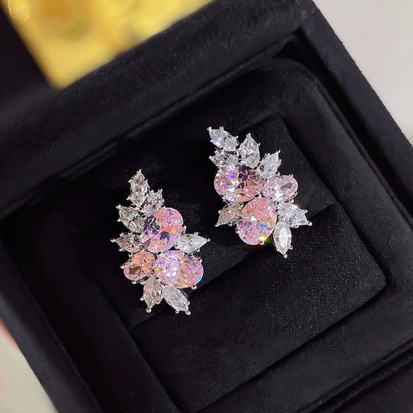 Wholesale Light Luxury Copper Earrings Inlaid With Zircon And Flower Pattern For Women