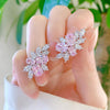 Wholesale Light Luxury Copper Earrings Inlaid With Zircon And Flower Pattern For Women