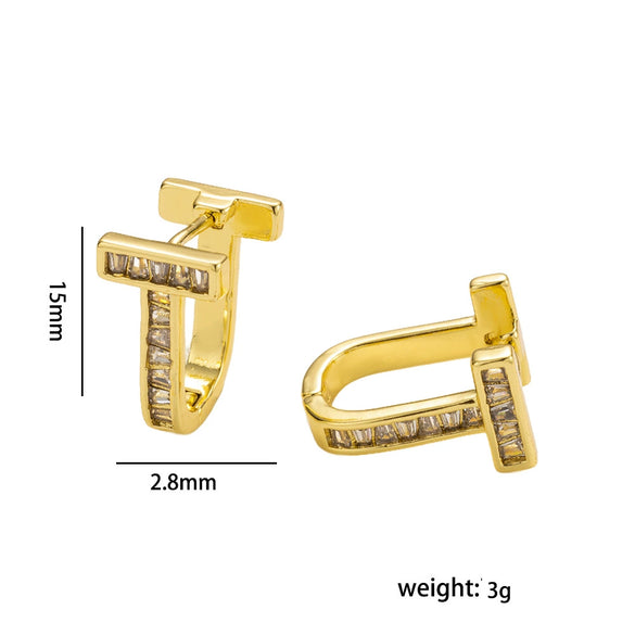 Wholesale Light Luxury Copper Electroplated Diamondencrusted Zircon Tshaped Women's Earrings