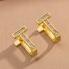 Wholesale Light Luxury Copper Electroplated Diamondencrusted Zircon Tshaped Women's Earrings