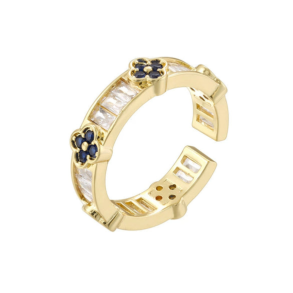 Wholesale Light Luxury Copper Fourleaf Clover Ring With Zirconia Insert For Women