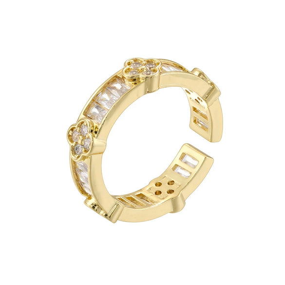 Wholesale Light Luxury Copper Fourleaf Clover Ring With Zirconia Insert For Women