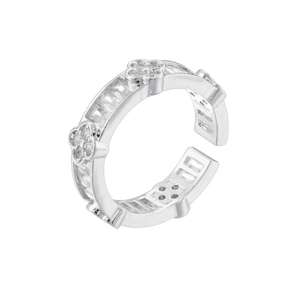 Wholesale Light Luxury Copper Fourleaf Clover Ring With Zirconia Insert For Women