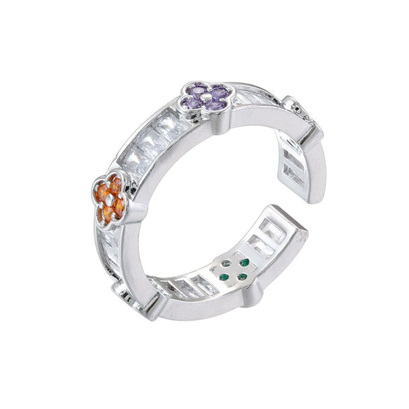 Wholesale Light Luxury Copper Fourleaf Clover Ring With Zirconia Insert For Women