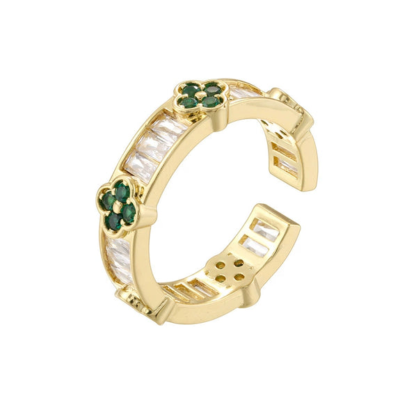 Wholesale Light Luxury Copper Fourleaf Clover Ring With Zirconia Insert For Women