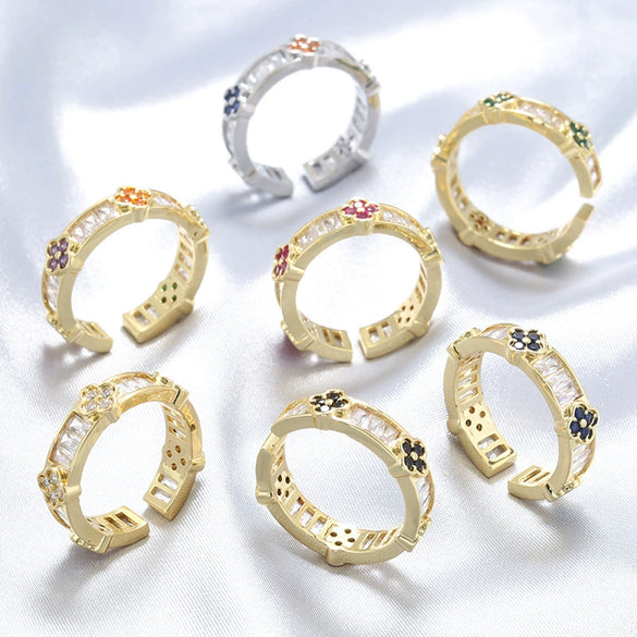 Wholesale Light Luxury Copper Fourleaf Clover Ring With Zirconia Insert For Women