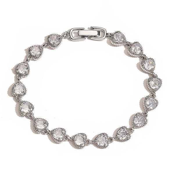 Wholesale Light Luxury Copper Heartshaped Inlaid Zirconia Women's Love Stitching Bracelet