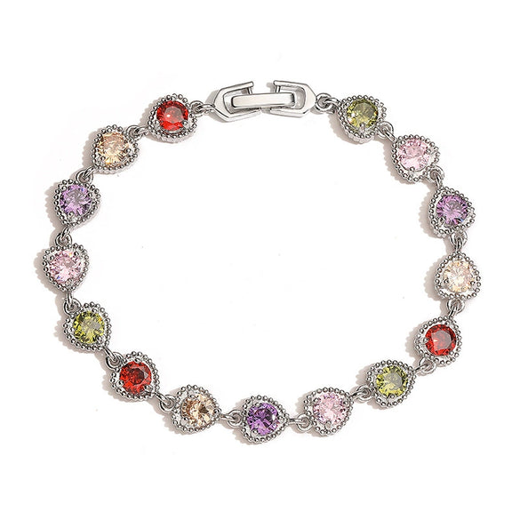 Wholesale Light Luxury Copper Heartshaped Inlaid Zirconia Women's Love Stitching Bracelet