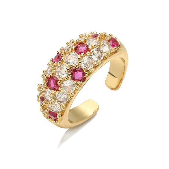 Wholesale Light Luxury Copper Inlaid Colored Diamond Geometric U Shaped Round Opening Adjustable Women's Ring