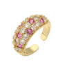 Wholesale Light Luxury Copper Inlaid Colored Diamond Geometric U Shaped Round Opening Adjustable Women's Ring
